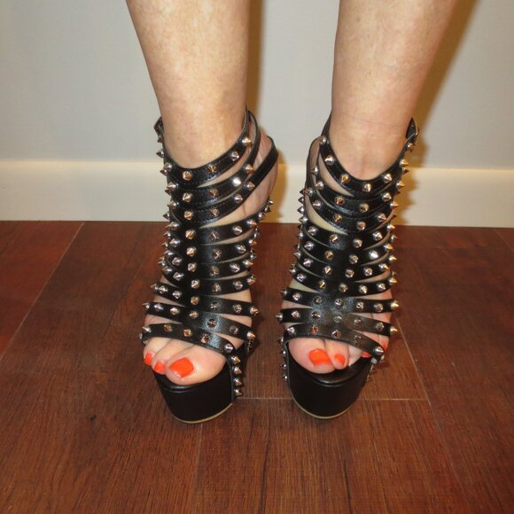 NNB Black Studded Multi Strap High Heel Platform Sandals - Picture 8 of 8
